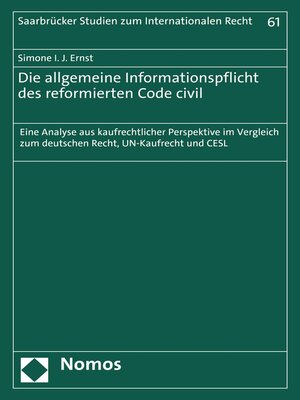 cover image of Die allgemeine Informationspflicht des reformierten Code civil